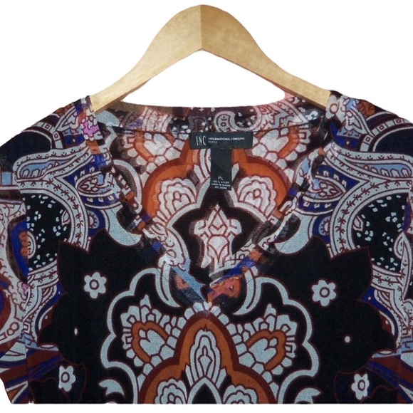 I.N.C. Mesh V-Neck Side Ruching Stretch Top - PL - International Concepts - Picture 5 of 7